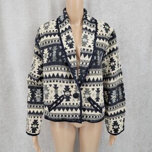 New Identity Vintage Aztec Wester Shawl Collar Cropped Tapestry Jacket Blazer